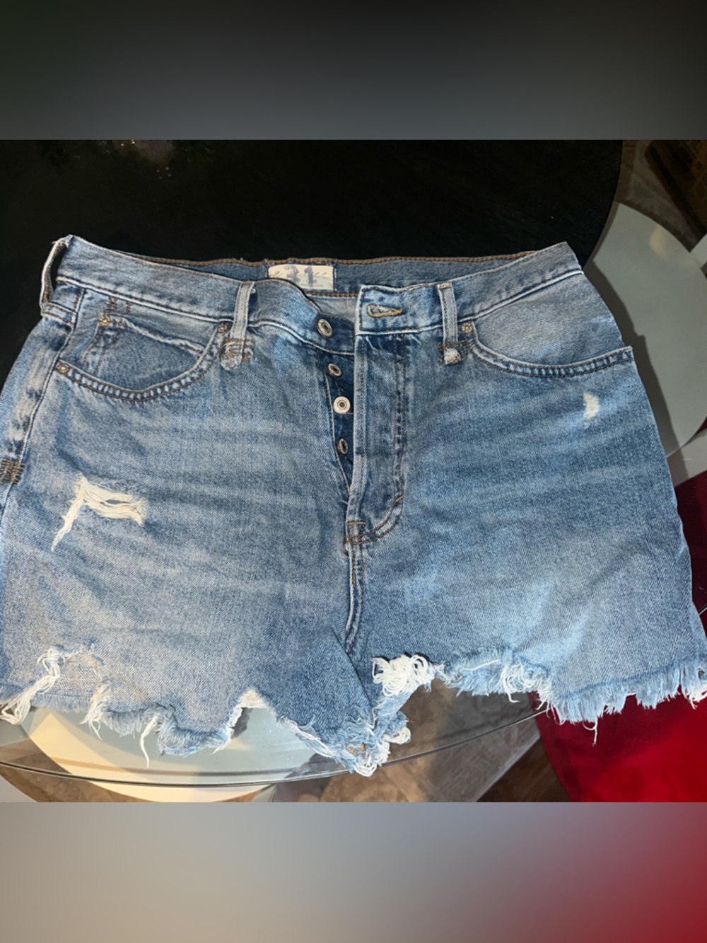 Free People Light Blue Distressed Denim Shorts